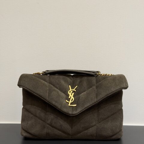 YSL 𝑷𝒖𝒇𝒇𝒆𝒓 迷你绗缝双链条 型号：759337 麂皮•麝香金