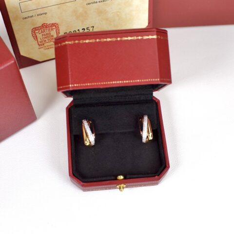 Cartier Trinity镶钻三色枕形耳环