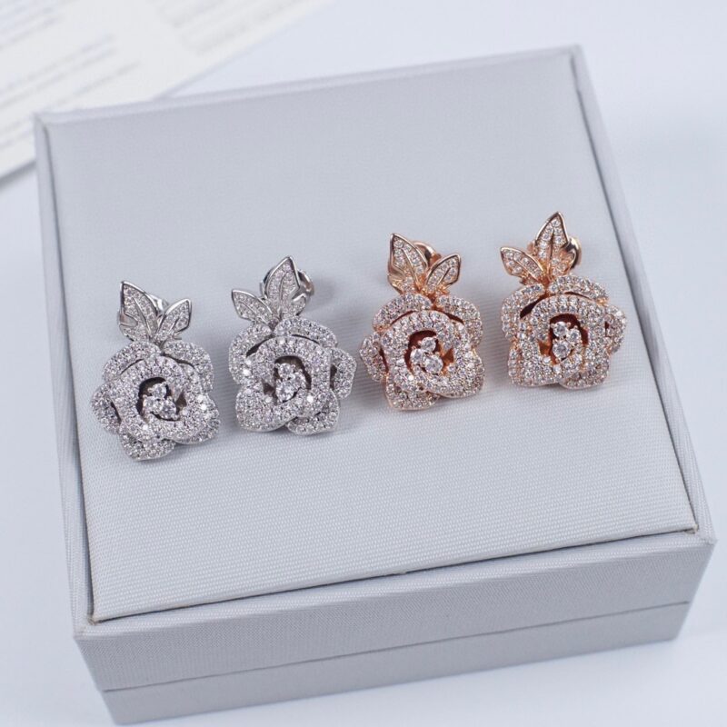 DIOR 满钻玫瑰花耳钉套装