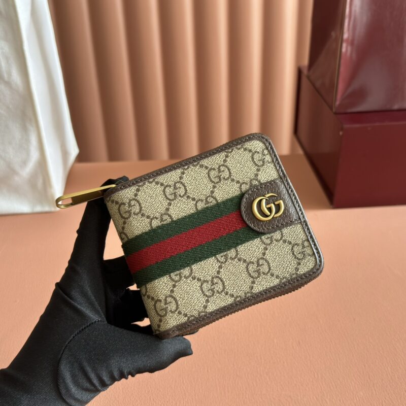 GUCCI Ophidia系列短式拉链钱包 款号:838653啡