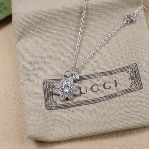 GUCCI 满钻花朵双g项链