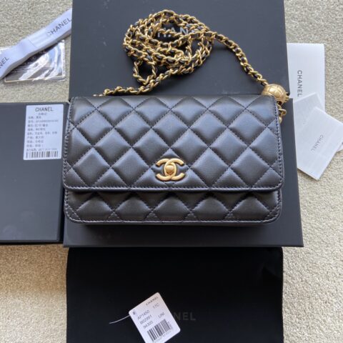 CHANEL 小香进口意大利羊皮 货号:AP1450  黑色羊皮直金五金