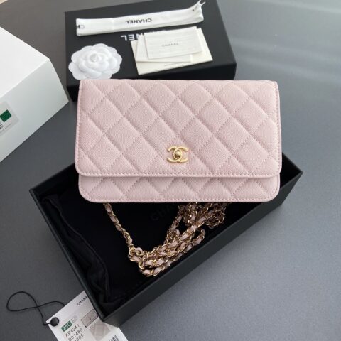 CHANEL 小香进口意大利魚仔醬小牛皮 货号:AP4241淺粉細球紋金色鋼唛