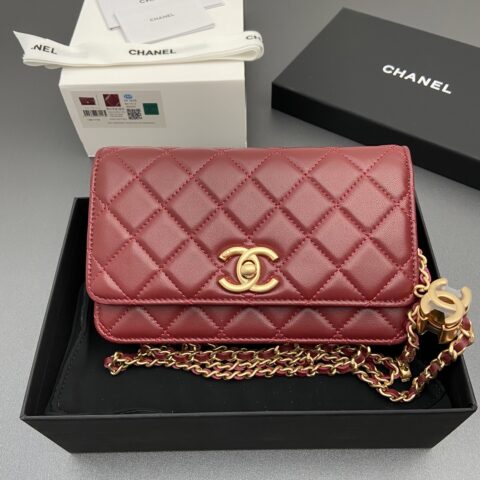 CHANEL 小香进口意大利小羊皮 货号:AP3938 酒紅羊皮金色五金