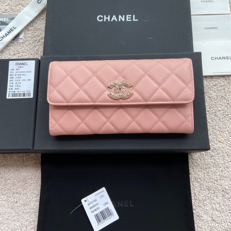 CHANEL 小香进口意大利细颗粒牛皮 货号:AP2740粉色球纹金色唛