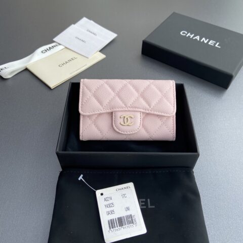 CHANEL 小香进口意大利皮 货号:AP0214  淺粉细球纹淺金色钢唛