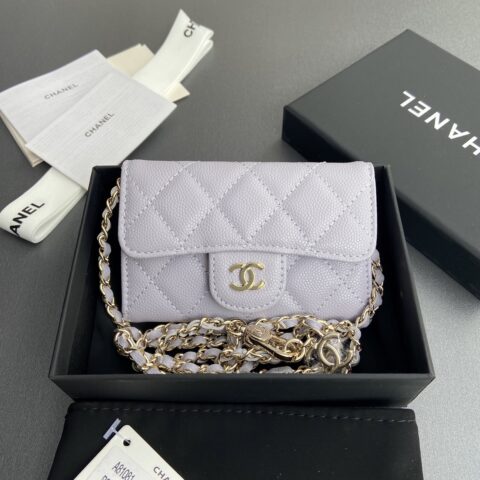 CHANEL 小香进口意大利颗粒牛皮 货号:A81081淺紫细球纹金色钢唛五金