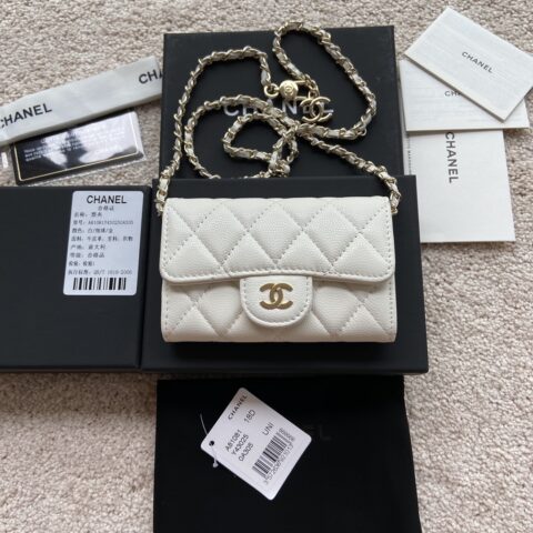 CHANEL 小香进口意大利颗粒牛皮 货号:A81081白色细球纹金色钢唛五金