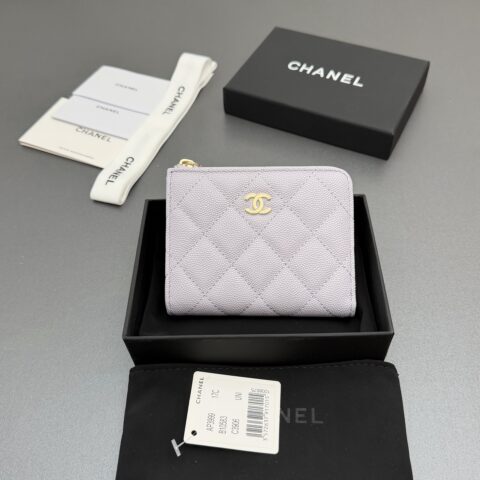CHANEL 新款係列7字拉链包短款钱包係列货号:AP3999浅紫细球纹浅金色五金