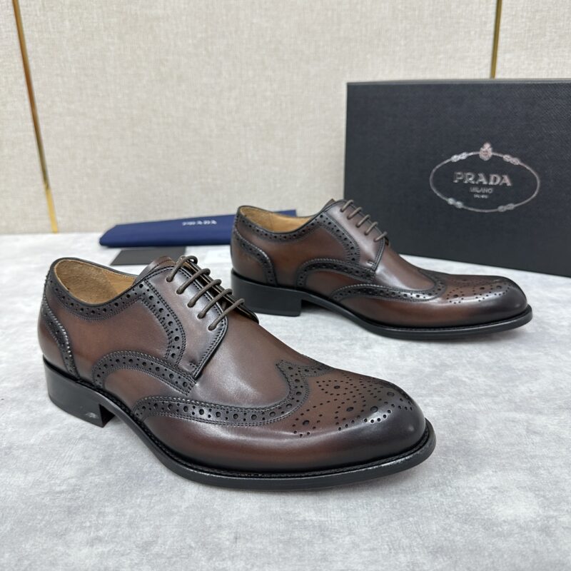 PRADA 黑色手掌纹牛皮革德比鞋皮鞋