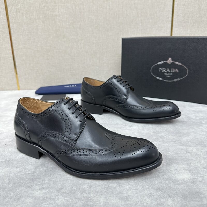 PRADA 黑色手掌纹牛皮革德比鞋皮鞋
