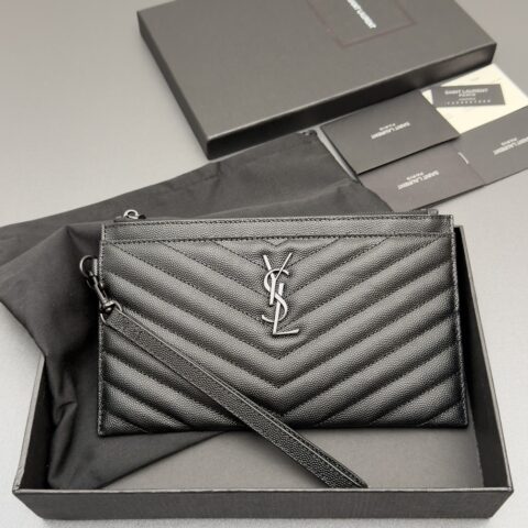 YSL MATELASSE绗缝粒面压印皮革手包 编号:423297   黑色球纹/黑扣