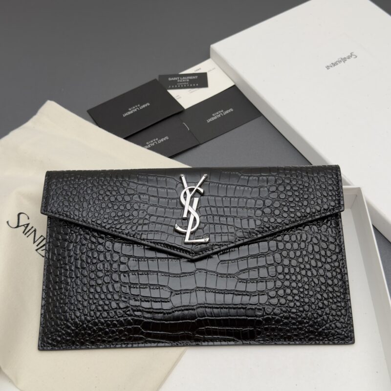 YSL  UPTOWN鳄鱼纹压印皮革手拿包 编号: 565739   黑色鳄鱼纹/银扣