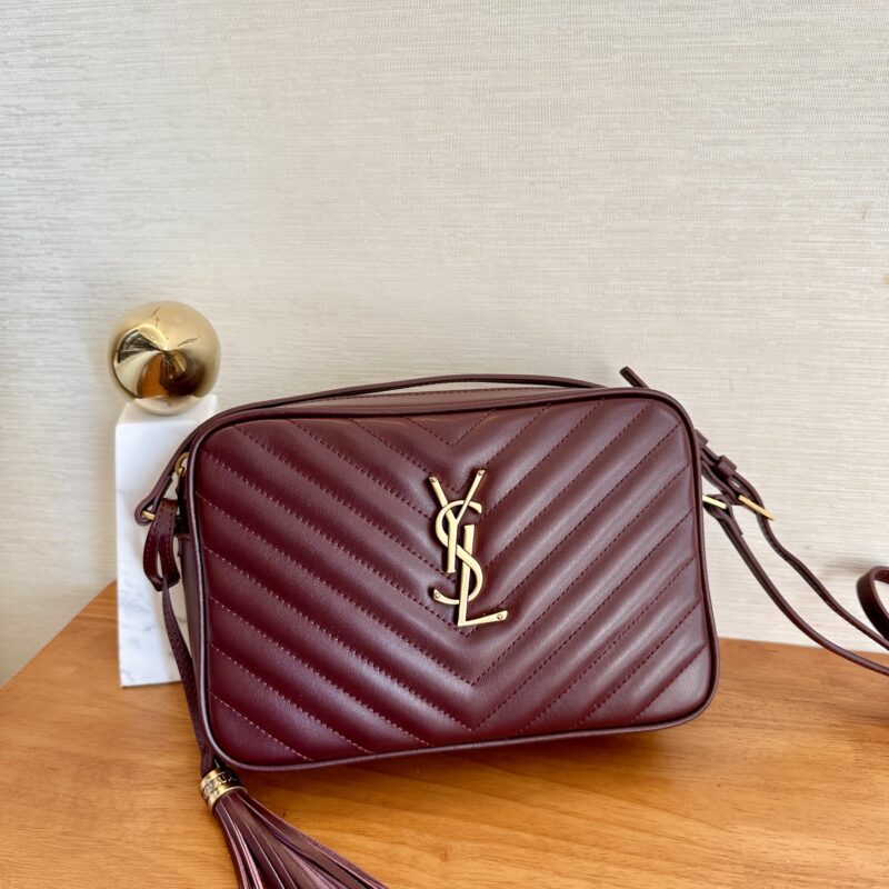 YSL ️️𝗟𝗢𝗨相机包 型号：520534酒红金扣