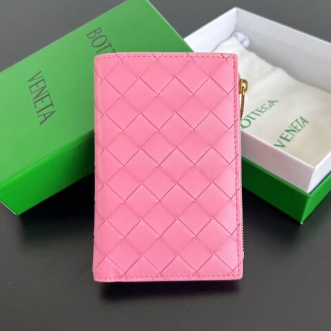 BV  编织双折拉链钱包 749940丝带粉