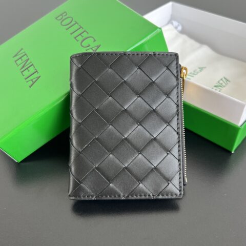 BV  编织双折拉链钱包 742330黑色