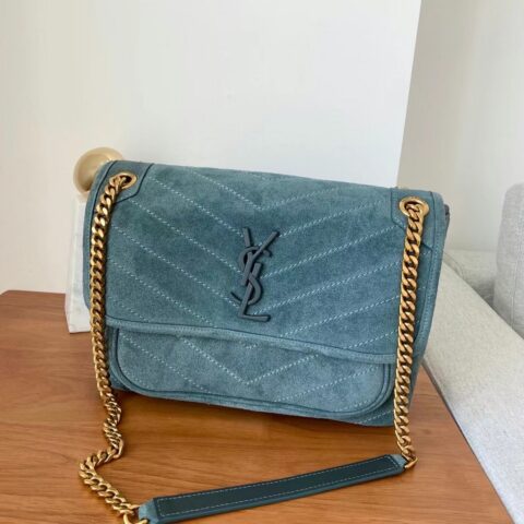 YSL 𝙉𝙞𝙠𝙞 𝟮𝟴𝙘𝙢 498894 麂皮磨砂蓝绿色