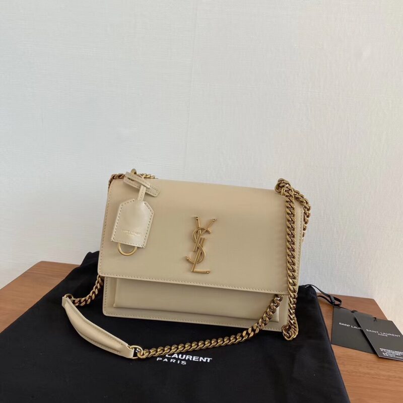 YSL 𝑺𝒖𝒏𝒔𝒆𝒕 𝟮𝟮𝒄𝒎 ☞牙签纹杏金 型号:442906奶茶杏