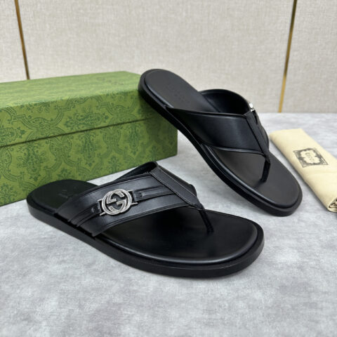 GUCCI 男士圆形互扣式双G拖鞋