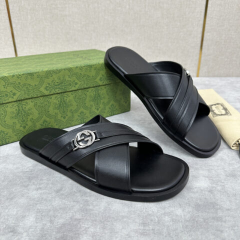 GUCCI 男士圆形互扣式双G拖鞋