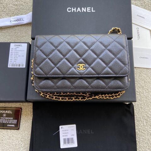 CHANEL 小香进口意大利颗粒小牛皮 货号:A33814黑色球纹金色钢唛