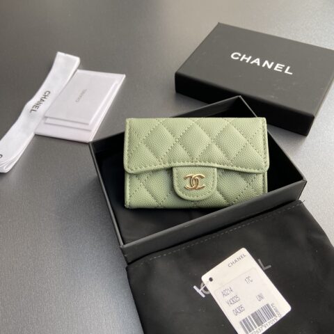 CHANEL 小香进口意大利皮 货号:AP0214  希臘綠细球纹金色钢唛