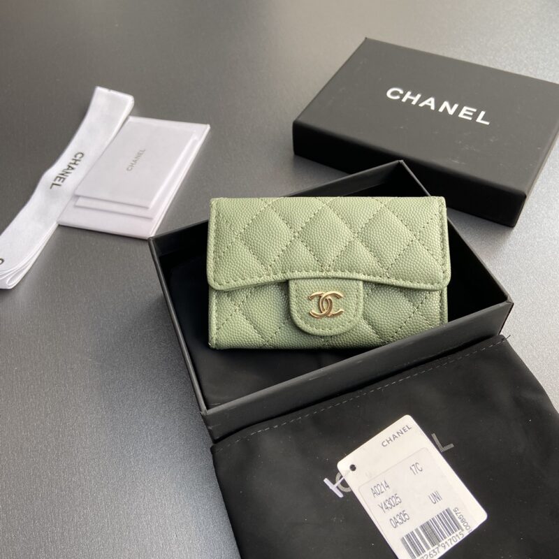 CHANEL 小香进口意大利皮 货号:AP0214  希臘綠细球纹金色钢唛