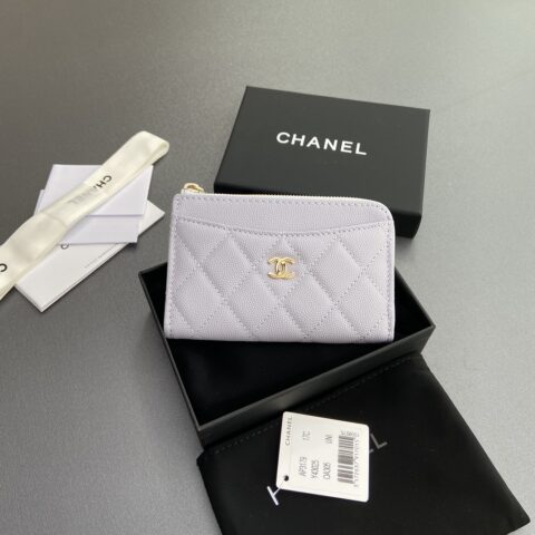 CHANEL  小香小拉链包卡包系列 编号:3179  淺紫细球金