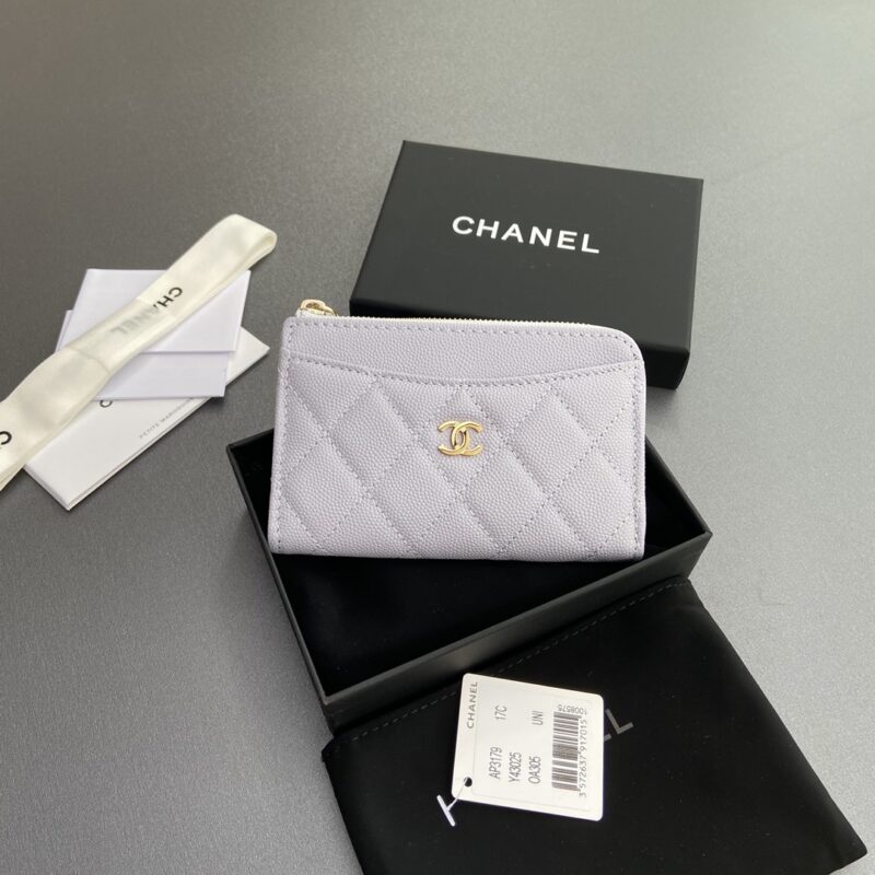 CHANEL 小香小拉链包卡包系列 编号:3179 淺紫细球金