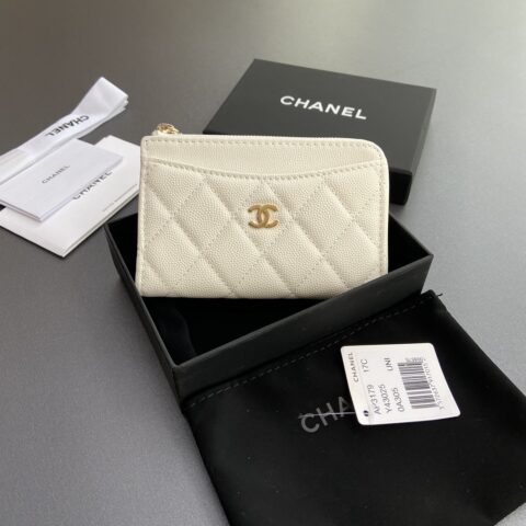CHANEL  小香小拉链包卡包系列 编号:3179  白细球金