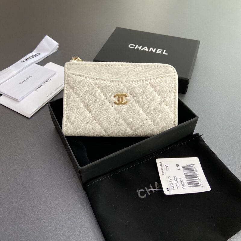 CHANEL 小香小拉链包卡包系列 编号:3179 白细球金