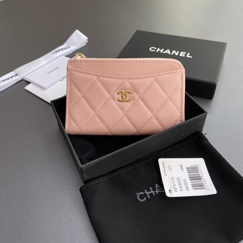 CHANEL 小香小拉链包卡包系列 编号:3179 粉细球金