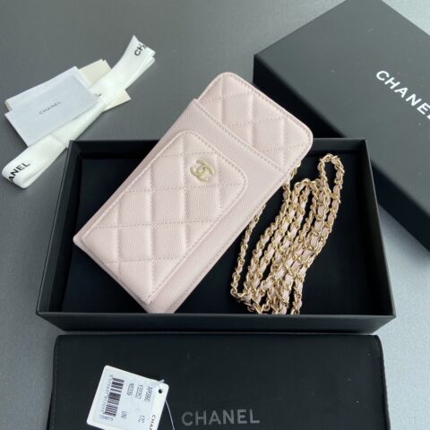 CHANEL  小香进口意大利颗粒牛皮 货号:AP0990淺粉細球纹金扣