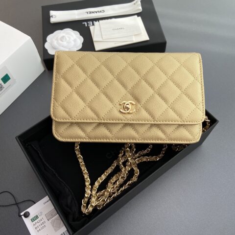 CHANEL 小香进口意大利魚仔醬小牛皮 货号:AP4241 金色細球紋金色鋼唛