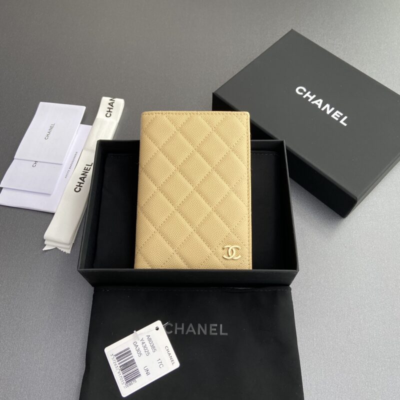 CHANEL 小香护照夹系列 编号:80385 杏細球淺金