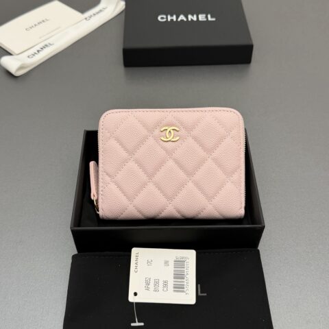 CHANEL 新款係列拉链包短款钱包係列 货号:AP4652浅粉色细球纹浅金色五金