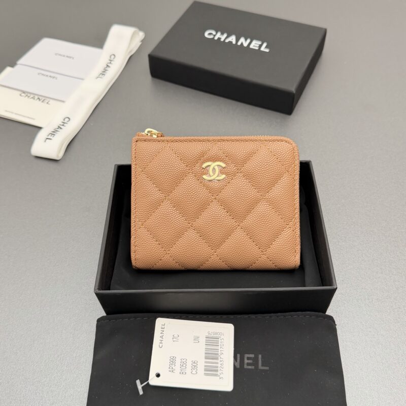 CHANEL 新款係列7字拉链包短款钱包係列 货号:AP3999焦糖细球纹浅金色五金