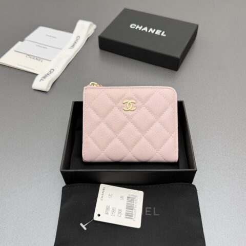 CHANEL 新款係列7字拉链包短款钱包係列 货号:AP3999浅粉色细球纹浅金色五金