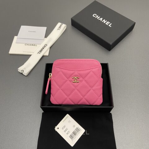 CHANEL 小香小拉链包卡包系列 编号:2061   梅紅细球淺金五金