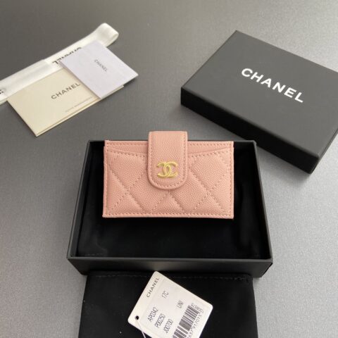 CHANEL 小香風琴多卡位卡包系列 编号:0342  粉色細球紋金色鋼嘜