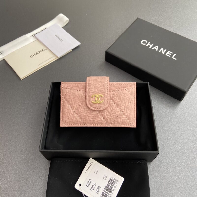 CHANEL 小香風琴多卡位卡包系列 编号:0342 粉色細球紋金色鋼嘜