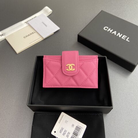 CHANEL 小香風琴多卡位卡包系列 编号:0342  梅紅細球紋金色鋼嘜