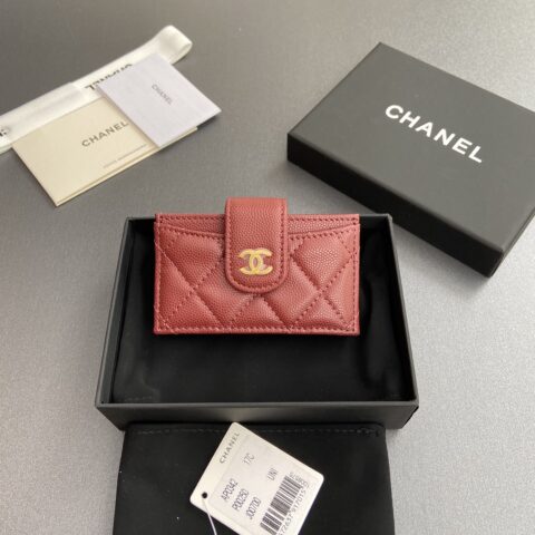 CHANEL 小香風琴多卡位卡包系列 编号:0342  酒紅細球紋金色鋼嘜