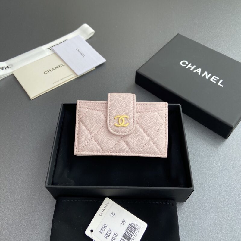 CHANEL 小香風琴多卡位卡包系列 编号:0342 淺粉細球紋金色鋼嘜