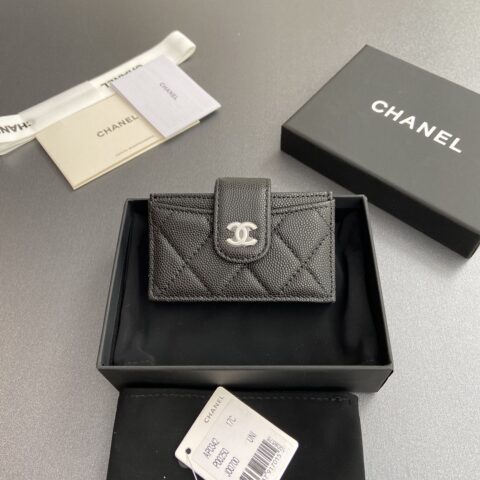 CHANEL 小香風琴多卡位卡包系列 编号:0342  黑色細球紋銀色鋼嘜