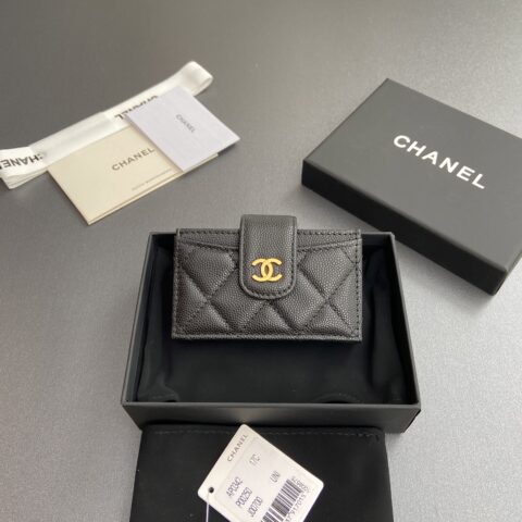 CHANEL 小香風琴多卡位卡包系列 编号:0342  黑色細球紋金色鋼嘜