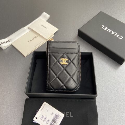 CHANEL 小香小拉链包卡包系列 编号:1650  黑色羊皮金色鋼嘜