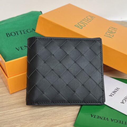 BV 中宽编织短夹 605721黑色