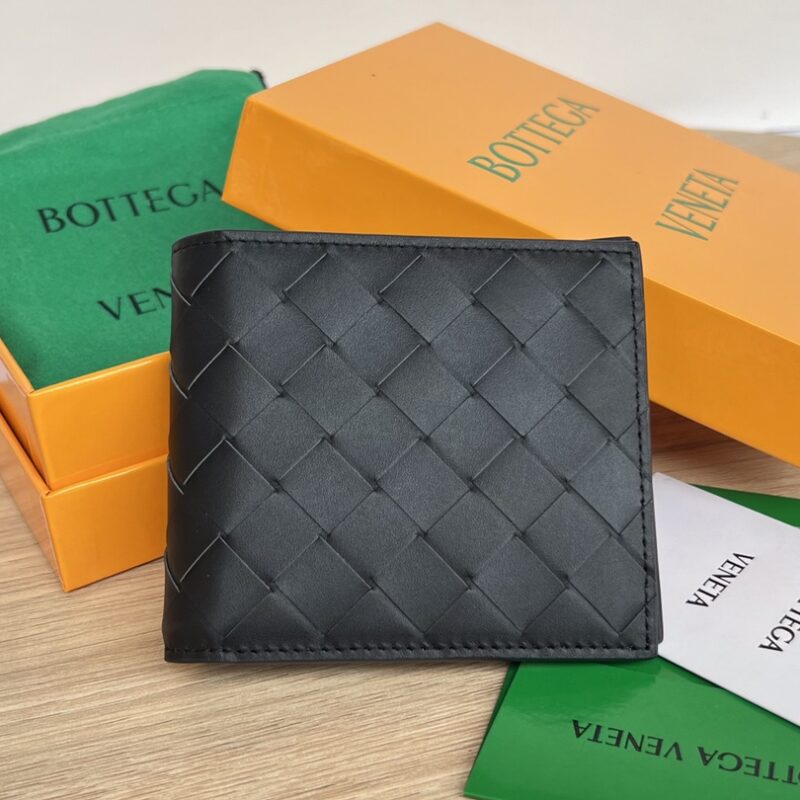 BV 中宽编织短夹 605721黑色