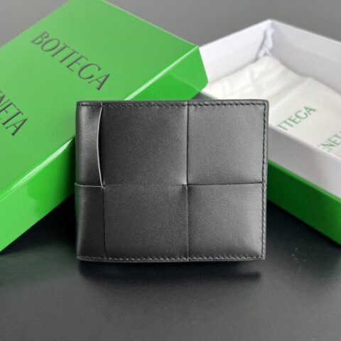 BV 新款大编织格带零钱袋双折短夹 649605黑色
